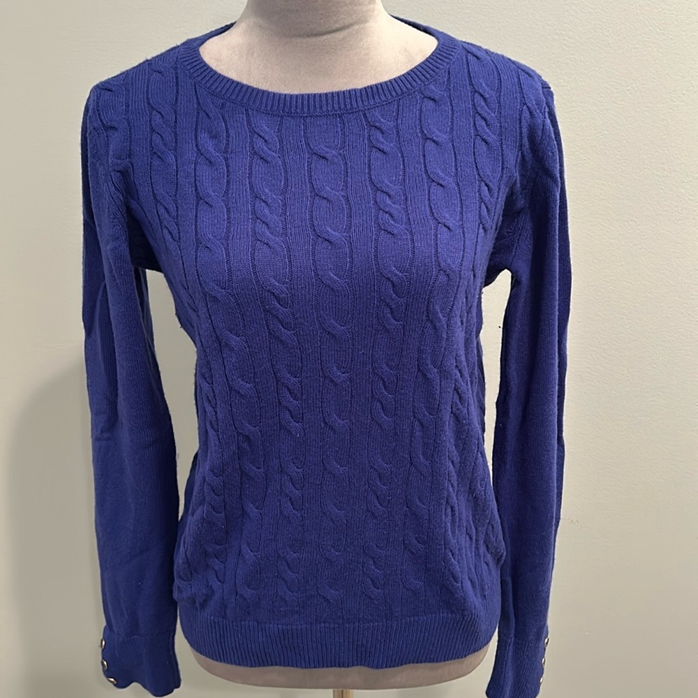 Talbots Women's Purple Cable Knit Sweater Lambswool Blend Crewneck Size M